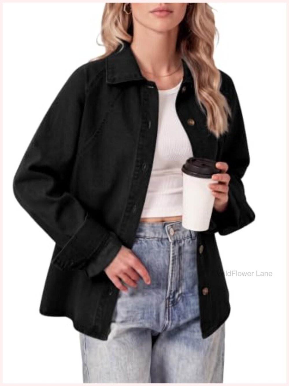 Oversized Denim Button Down Shirt Long Sleeve Boxy Fit Casual Blouse